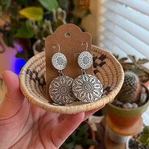 Silver Daisy Mandala Drop Earrings